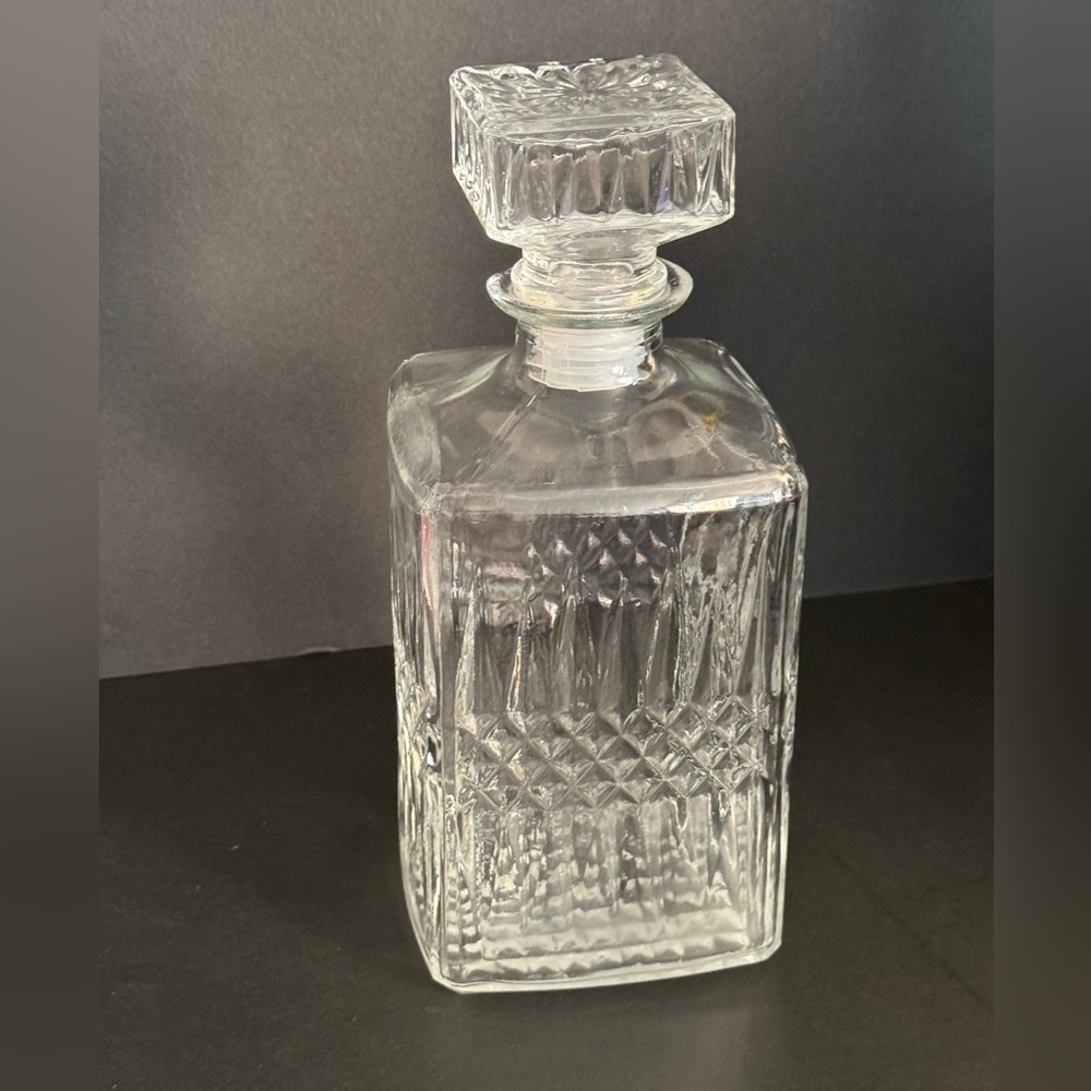 Cut Glass Square Decanter with Faceted Stopper - Clear
